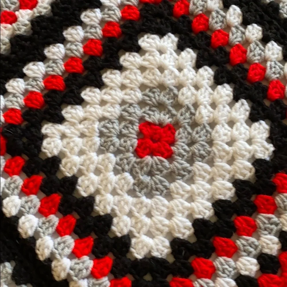 Handmade Crocket Afghan Blanket Throw Red Colorful